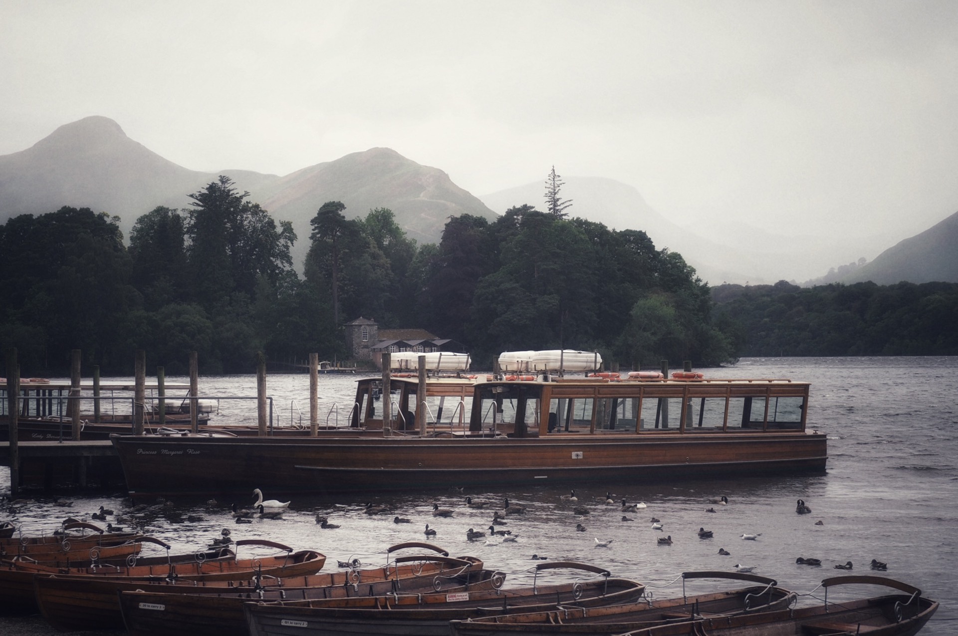 Catbells, viewed across Derwent Water on a cloudy day