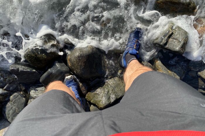 The Mediterranean Sea, feet in the waves