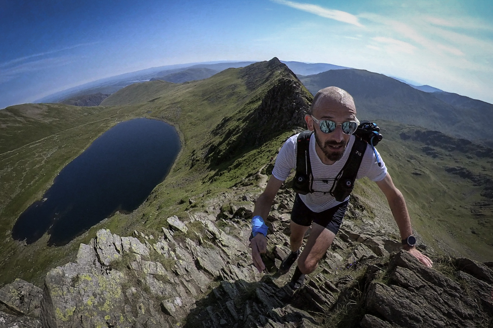 Pete running Striding Edge, Helvellyn