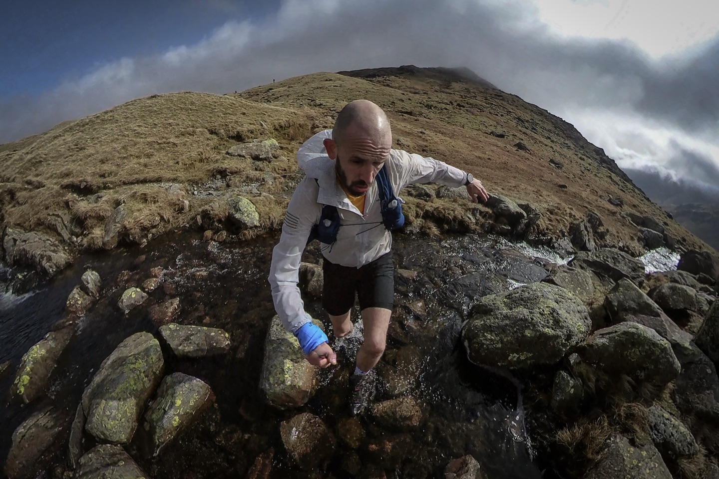 Crossing a Beck on the way between the Langdales and Rossett Pike